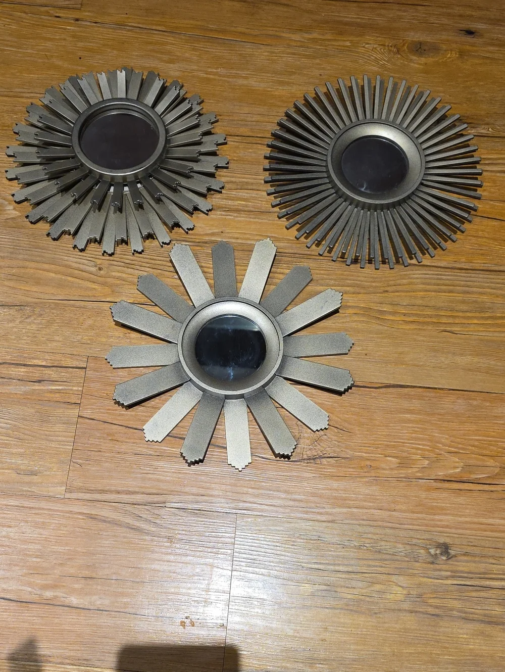 Plastic Sunburst Wall Mirrors — Silver/Gold/Gray Decorative Set